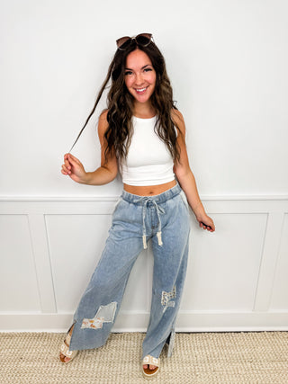 POL Pretty Patches High Rise Cotton Wide Leg Bottom - 2 colors!