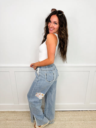 POL Pretty Patches High Rise Cotton Wide Leg Bottom - 2 colors!