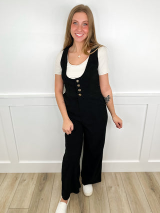 Hem & Thread Dress to Impress Soft Corduroy Black Jumpsuit