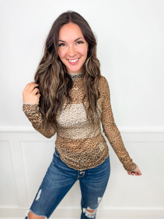 On a Wild Streak Sheer Mesh Long Sleeve Leopard Avery Mae Top