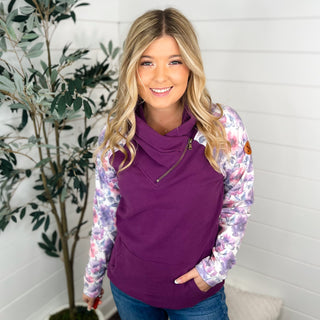 Keeping Promises Cotton Blend Long Sleeve Purple Avery Mae Cowl Neck Sweatshirt