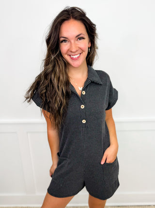 Good Times Ribbed Black Avery Mae Romper