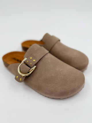 Something About Her Faux Suede Taupe Clogs