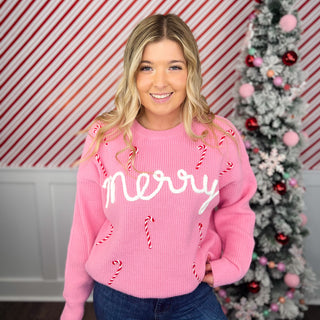 Stay Merry Knit Long Sleeve Pink Avery Mae Sweater Top