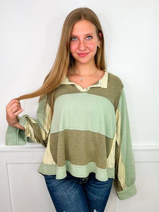 POL Needed Style Cotton Blend Long Sleeve Green Avery Mae Top