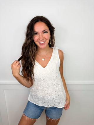 Feel the Palm Breeze Cotton White Avery Mae Tank Top