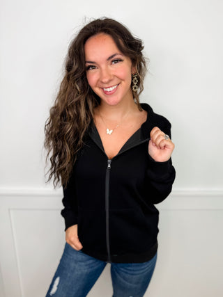 See Where it Goes Rayon Blend Long Sleeve Black Avery Mae Full Zip Hoodie Sweatshirt