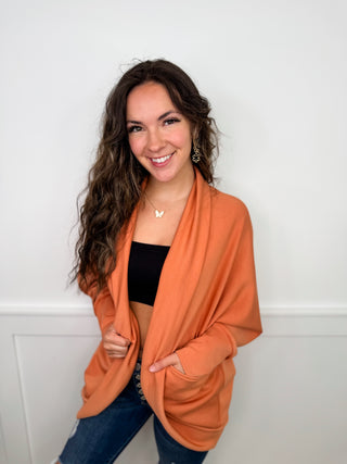 On Your Level Long Sleeve Orange Avery Mae Cardigan