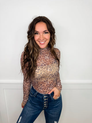 No Second Guesses Sheer Mesh Long Sleeve Leopard Avery Mae Top - 2 colors!