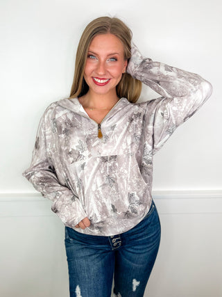 Stealth Mode Long Sleeve Grey Avery Mae Mom Cropped Half Zip Hoodie Sweatshirt