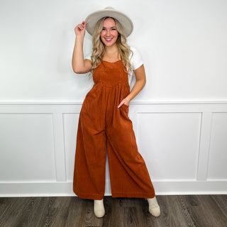 We Have to Go Corduroy Orange Avery Mae Overalls