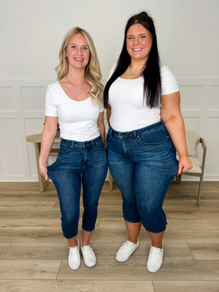 Judy Blue Lucia "Butt Lifting" Tummy Control Capris - Dark Wash (Non-Distressed)