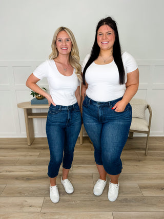 Judy Blue Lucia "Butt Lifting" Tummy Control Capris - Dark Wash (Non-Distressed)