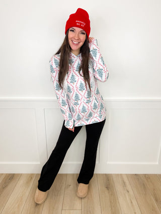 Peppermint Forest Cotton Blend Long Sleeve White Avery Mae Hoodie Sweatshirt