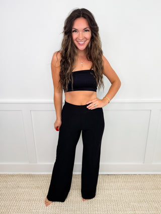 White Birch Fire Away Ribbed High Rise Wide Leg Black Avery Mae Bottoms