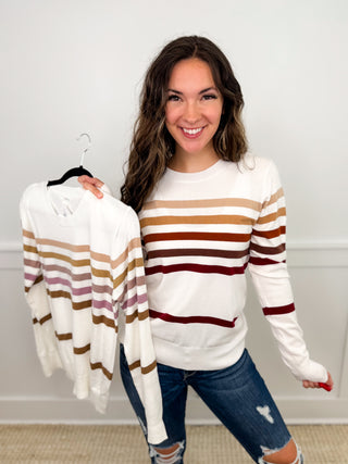Ombre Horizon Knit Long Sleeve White Avery Mae Sweater Top - 2 colors!