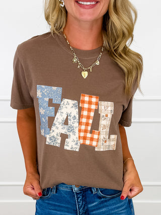 Patchwork Fall Cotton Brown Avery Mae Graphic Tee Shirt - Multiple Options (Comfort Colors)