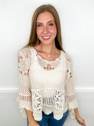 All the Cuteness Cotton 3/4 Sleeve Cream Avery Mae Top