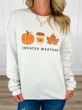 Sweater Weather Cotton Blend Long Sleeve Avery Mae Graphic Crewneck Sweatshirt (Bella+Canvas)