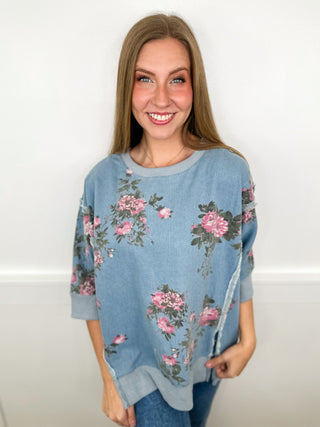 Continuous Bloom Cotton Short Sleeve Denim Avery Mae Top