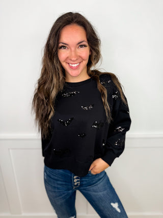 Freaking Bats 3/4 Sleeve Black Avery Mae Top