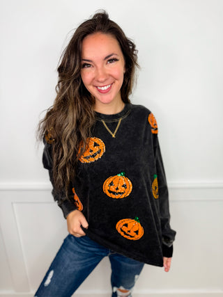 White Birch The Pumpkin Queen Cotton Long Sleeve Charcoal Top