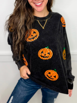 White Birch The Pumpkin Queen Cotton Long Sleeve Charcoal Top