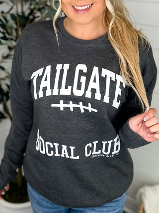 Tailgate Social Club Cotton Blend Long Sleeve Charcoal Avery Mae Graphic Crewneck Sweatshirt
