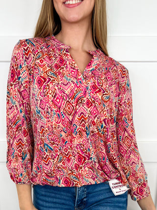 Dear Scarlett A Beautiful Mix Wrinkle-Free 3/4 Sleeve Pink Gabby Top