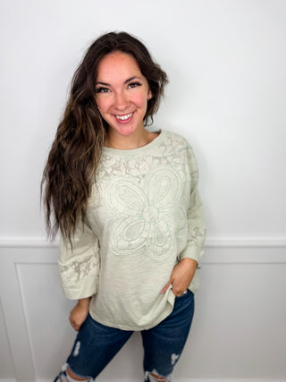 Easel Go Exploring Cotton 3/4 Sleeve Green Top