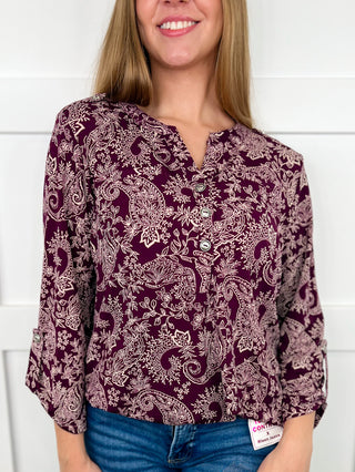 Dear Scarlett So Elegantly Wrinkle-Free 3/4 Sleeve Purple Top