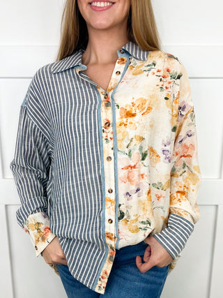 Sew In Love Something About Ya Cotton Blend Long Sleeve Denim Button Up Top