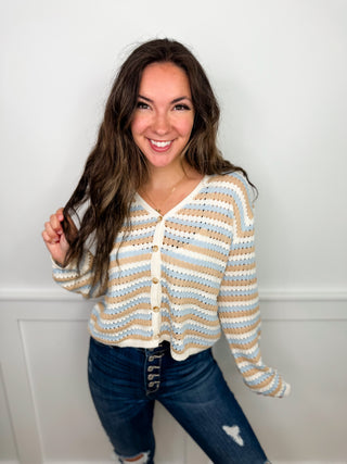Wishlist Back to You Knit Long Sleeve Cream Mom Cropped Button Up Cardigan