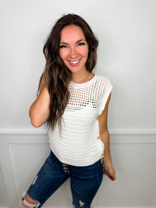 Hem & Thread All Buttoned Up Cotton White Tank Top