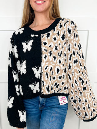 POL Flying Wild Chenille Long Sleeve Black Cropped Sweater Top