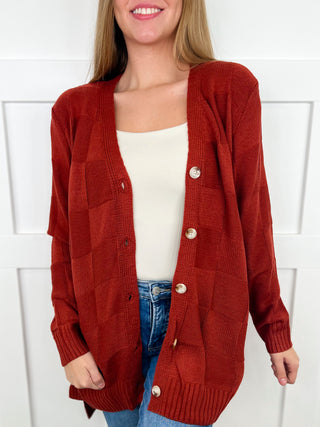 Fall Cozy Knit Long Sleeve Rust Avery Mae Button Up Cardigan