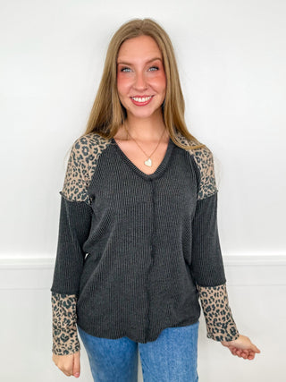 Wildly Chic Ribbed Long Sleeve Black Avery Mae Tunic Top