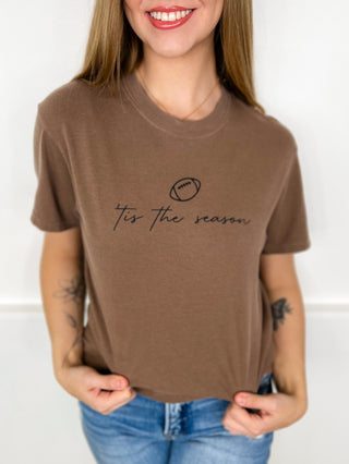 Football Season Cotton Short Sleeve Brown Avery Mae Graphic Tee Shirt