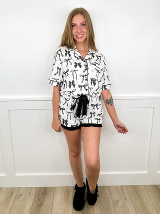 Dreamy Midnight Bows High Rise Shorts White Avery Mae PJ Set