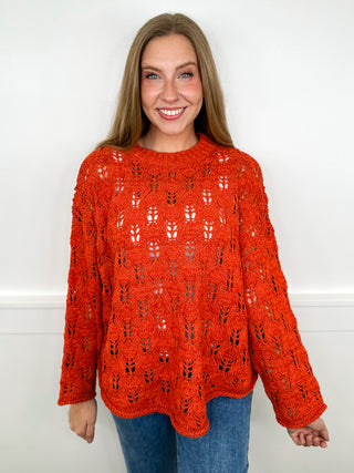 All the Needed Comfort Cotton Blend Long Sleeve Orange Avery Mae Sweater Top