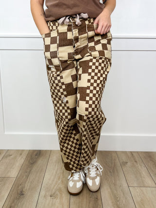 Let's Rally High Rise Cotton Wide Leg Checkered Avery Mae Bottoms