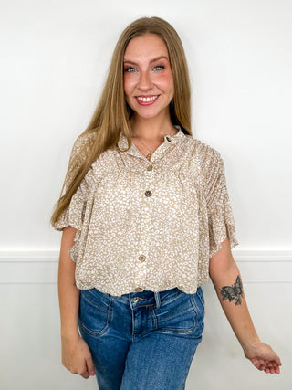 Wild Things Sheer Short Sleeve Sand Avery Mae Top