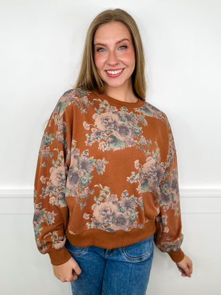 Coming Back Again Cotton Blend Long Sleeve Brown Avery Mae Mom Cropped Crewneck Sweatshirt