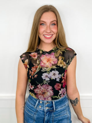 Sew in Love Floral Flair Sheer Mesh Short Sleeve Top - 3 colors!