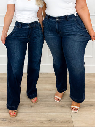 Judy Blue Maisie High-Rise Wide Leg Jeans - Dark Wash (Double Button, Non-Distressed)