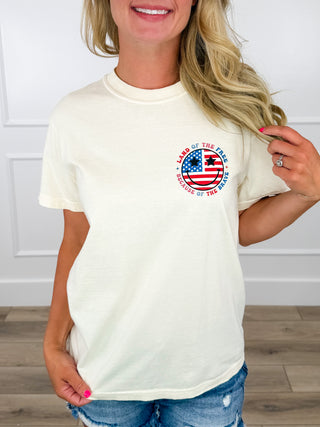 Free Because of the Brave Cotton Short Sleeve Cream Avery Mae Graphic Tee Shirt