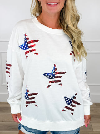 Star Sparkle Long Sleeve White Avery Mae Top