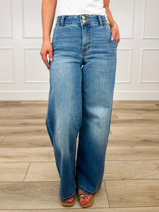 Judy Blue Bristol High-Rise Trouser Column Jeans - Medium Wash (Multiple Inseams, Double Button, Non-Distressed)