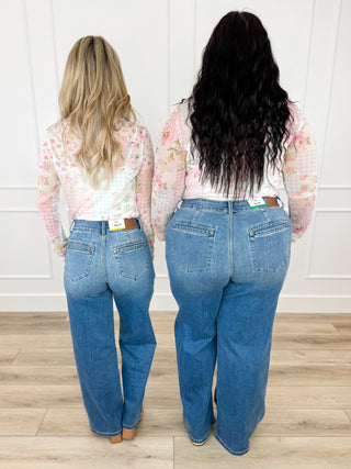 Judy Blue Bristol High-Rise Trouser Column Jeans - Medium Wash (Multiple Inseams, Double Button, Non-Distressed)