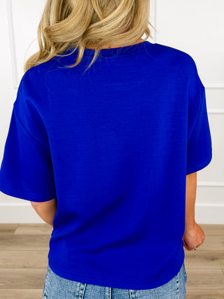 Bold Stripes, Bright Stars, Brave Hearts Rayon Blend Short Sleeve Blue Avery Mae Top